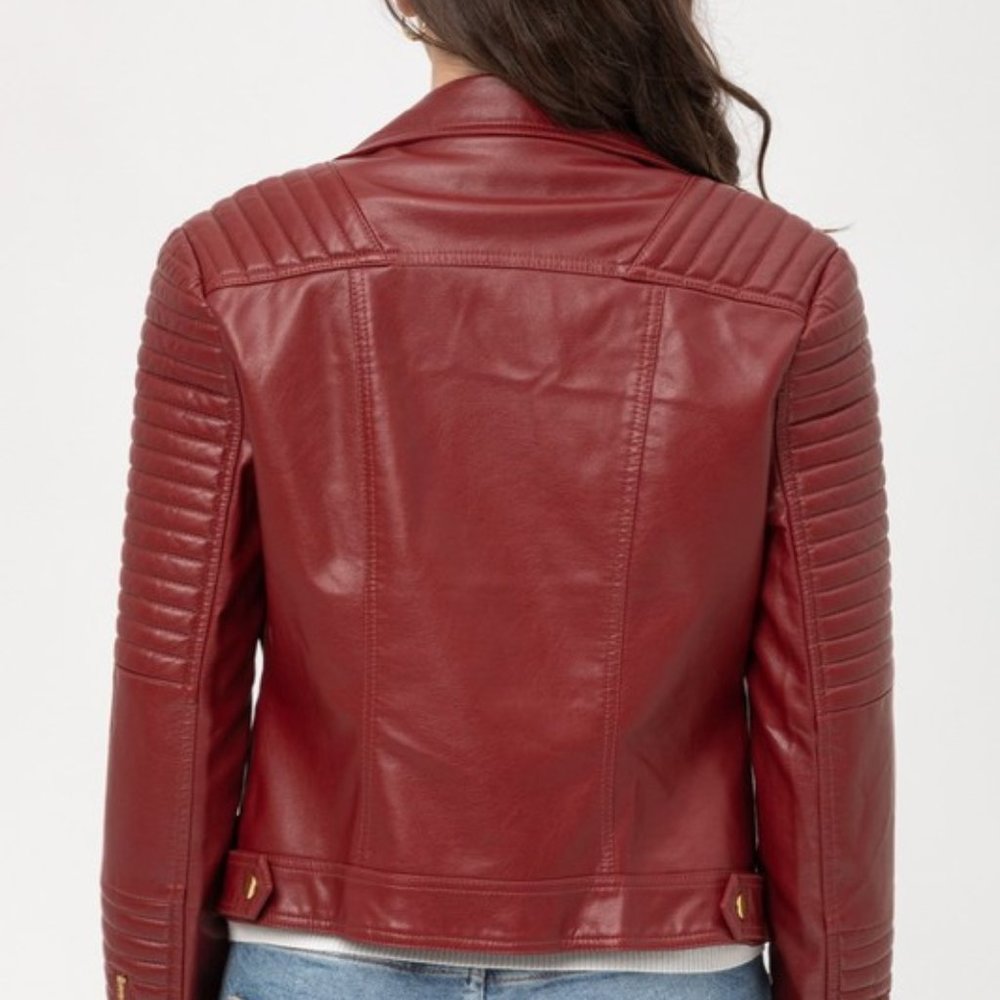 !! LAST ONE !!  Faux Leather Moto Jacket - Wine, Size Medium - PRICE FIRM - Picture 5 of 5